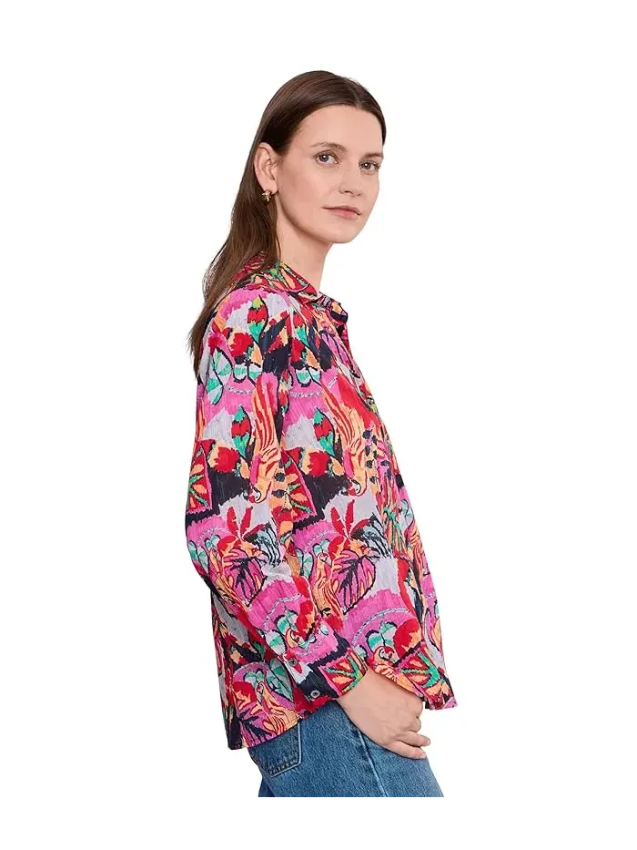 Рубашка Kauai Garden Cotton Crinkle NIC+ZOE — изображение 3 из 5, красный мульти
