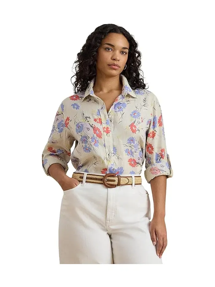 Рубашка с цветочным принтом Relaxed Fit Lauren Ralph Lauren — изображение 1 из 4, кремовый мульти