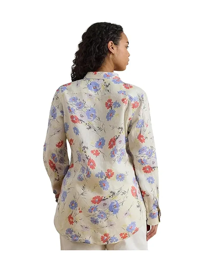 Рубашка с цветочным принтом Relaxed Fit Lauren Ralph Lauren — изображение 3 из 4, кремовый мульти