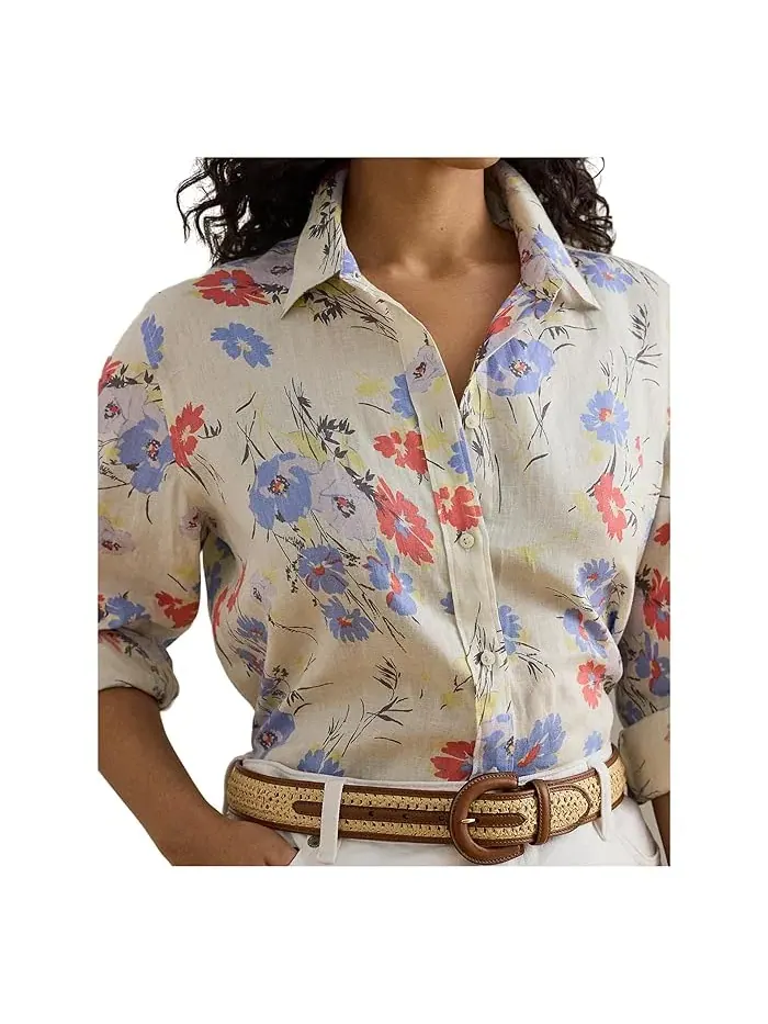 Рубашка с цветочным принтом Relaxed Fit Lauren Ralph Lauren — изображение 4 из 4, кремовый мульти