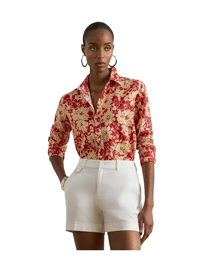 Рубашка флоральная свободный крой Lauren Ralph Lauren — изображение 1 из 4, красный/бежевый
