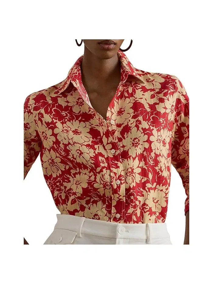 Рубашка флоральная свободный крой Lauren Ralph Lauren — изображение 4 из 4, красный/бежевый