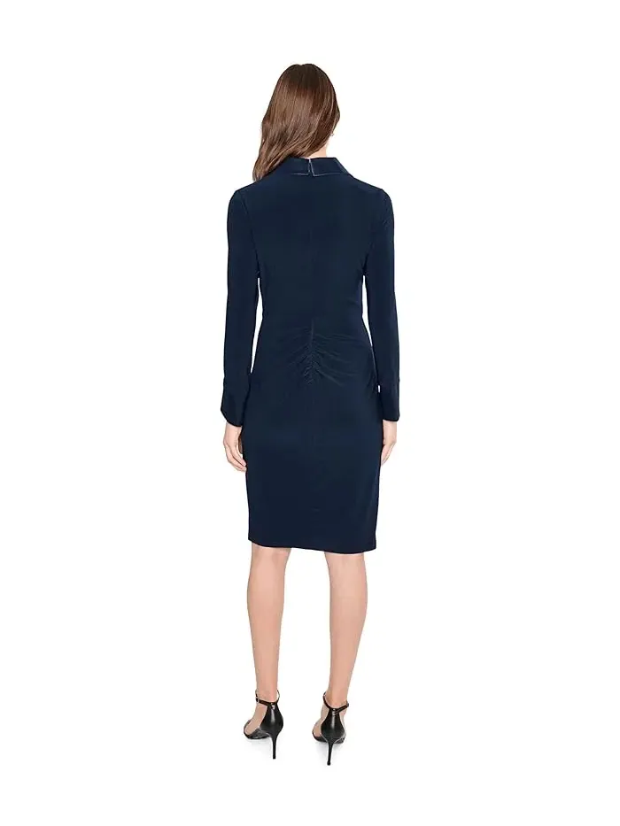 Платье миди с шальным воротником Combo Shawl Collar Midi Dress Adrianna Papell — изображение 4 из 5, синий