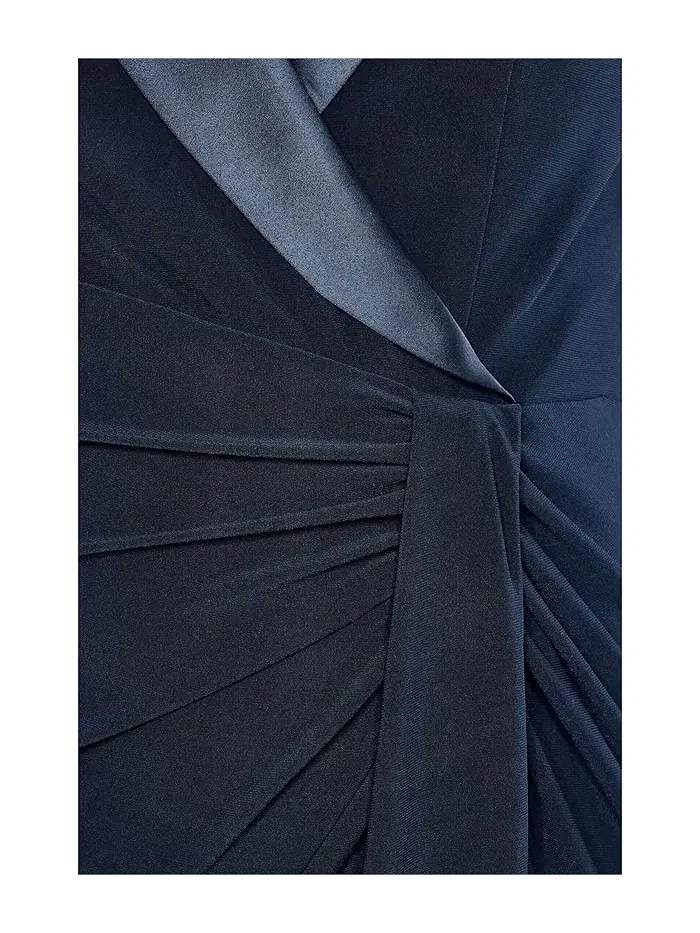 Платье миди с шальным воротником Combo Shawl Collar Midi Dress Adrianna Papell — изображение 5 из 5, синий