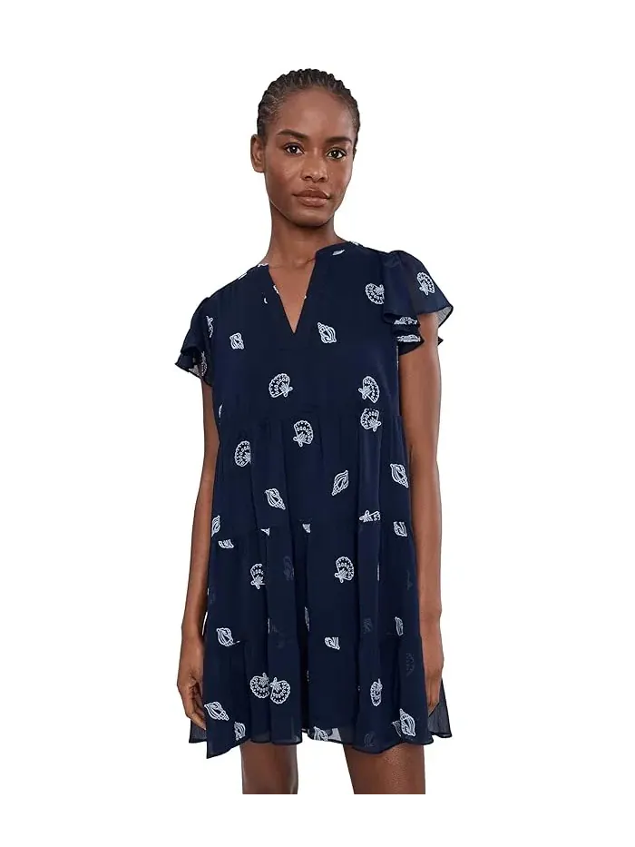 Платье с вышивкой Flutter Sleeve Embroidered Dress CeCe — изображение 1 из 5, классический темно-синий