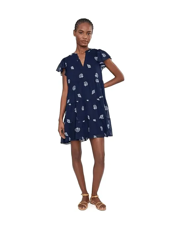 Платье с вышивкой Flutter Sleeve Embroidered Dress CeCe — изображение 2 из 5, классический темно-синий