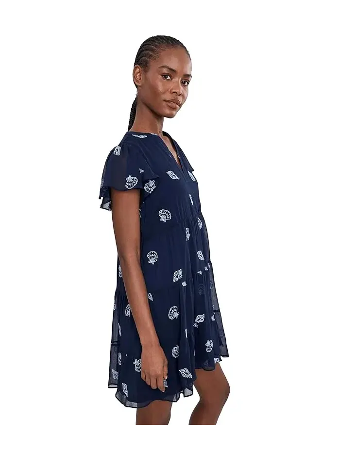 Платье с вышивкой Flutter Sleeve Embroidered Dress CeCe — изображение 3 из 5, классический темно-синий