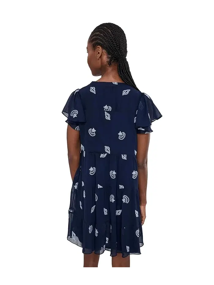 Платье с вышивкой Flutter Sleeve Embroidered Dress CeCe — изображение 4 из 5, классический темно-синий