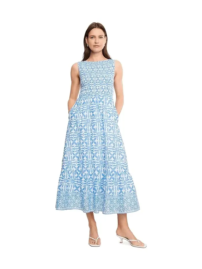 Платье макси с рукавами-фонариками Ellen Vineyard Vines — изображение 2 из 5, голубой