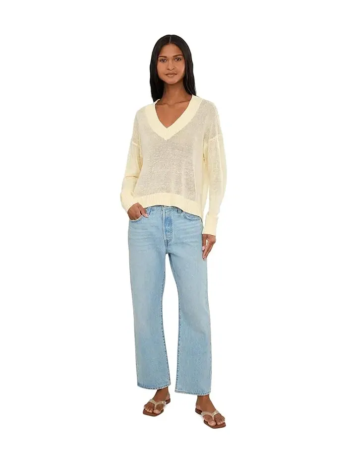 Свитер Linen Arline V-Neck Madewell — изображение 2 из 5, ананасовый жёлтый