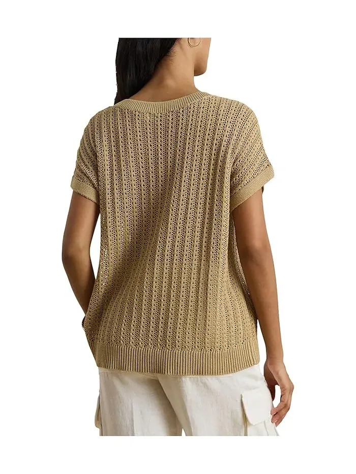 Свитер mesh с коротким рукавом Petite Cotton-Blend Lauren Ralph Lauren — изображение 3 из 5, бежевый