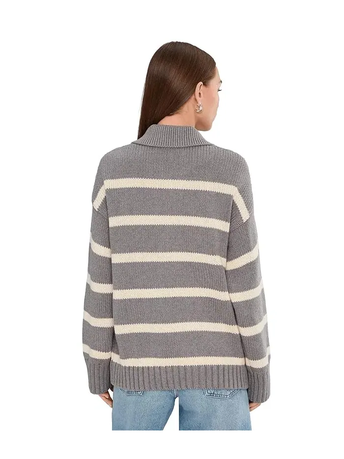 Свитер с поло полосатый Sunwashed Cotton Polo Sweater Faherty — изображение 4 из 5, какао
