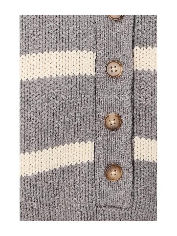 Свитер с поло полосатый Sunwashed Cotton Polo Sweater Faherty — изображение 5 из 5, какао