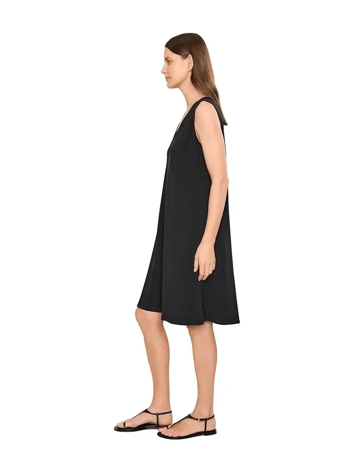 Платье с V-образным вырезом Fine Stretch Jersey Knit Eileen Fisher — изображение 3 из 5, черный