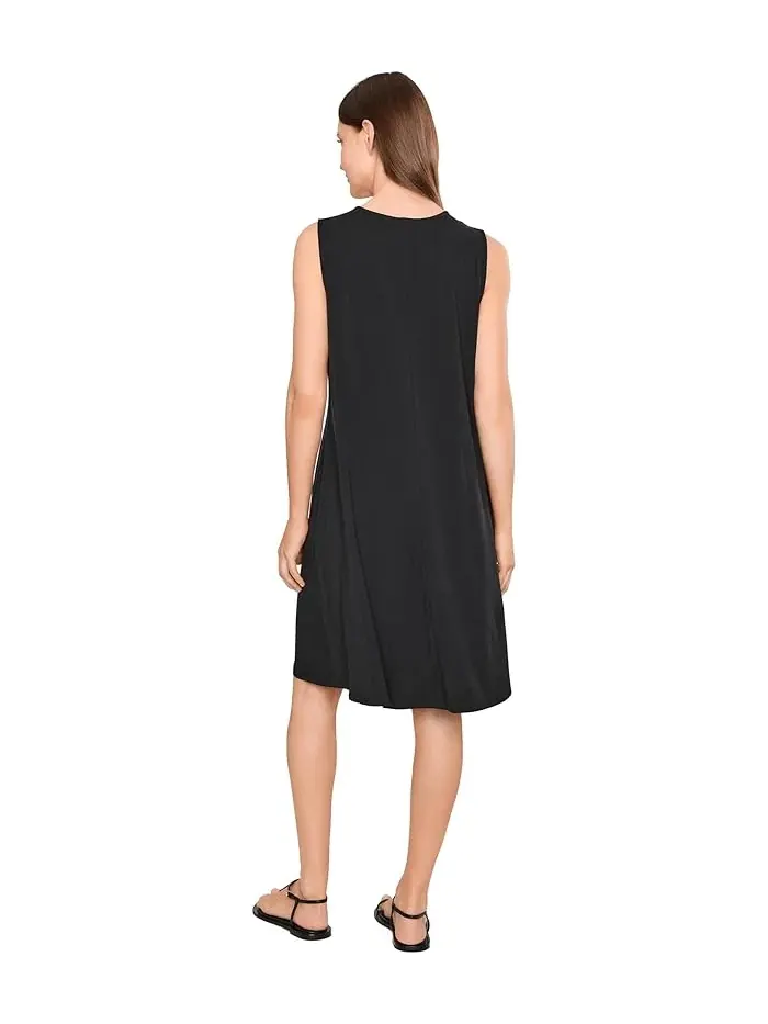 Платье с V-образным вырезом Fine Stretch Jersey Knit Eileen Fisher — изображение 4 из 5, черный