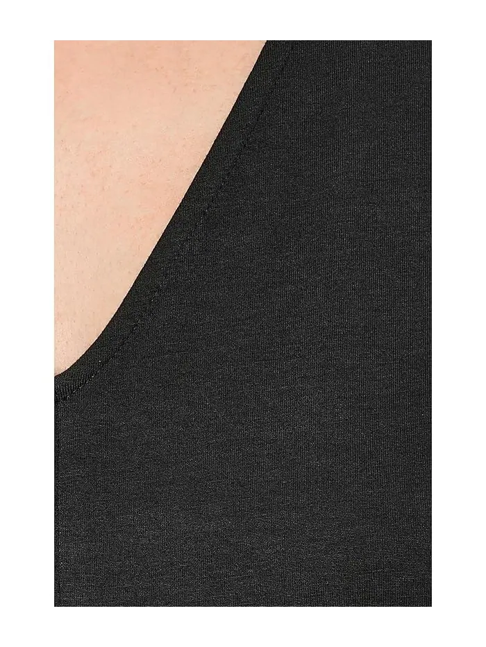 Платье с V-образным вырезом Fine Stretch Jersey Knit Eileen Fisher — изображение 5 из 5, черный
