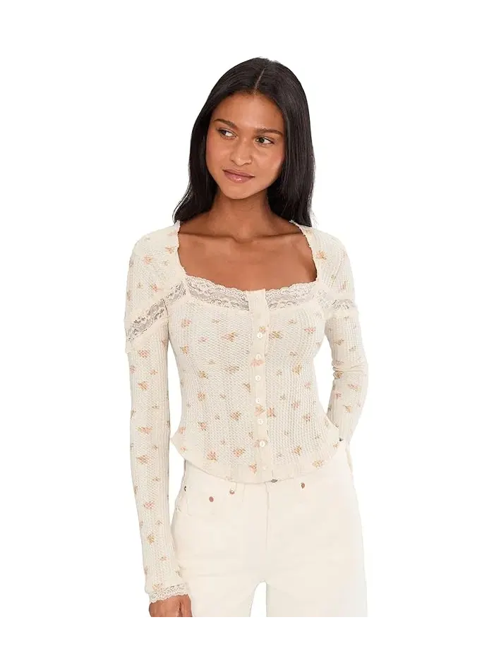 Кардиган с кружевом Let's Party Cardi-Print Free People — изображение 1 из 5, бежевый
