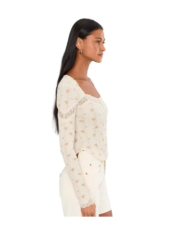 Кардиган с кружевом Let's Party Cardi-Print Free People — изображение 3 из 5, бежевый