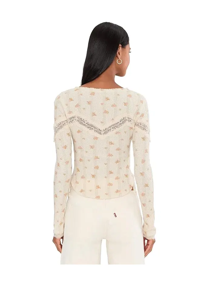 Кардиган с кружевом Let's Party Cardi-Print Free People — изображение 4 из 5, бежевый