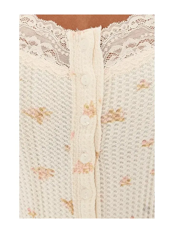 Кардиган с кружевом Let's Party Cardi-Print Free People — изображение 5 из 5, бежевый