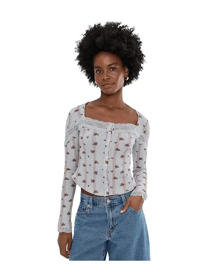 Кардиган с кружевом Let's Party Cardi-Print Free People — изображение 1 из 5, синий