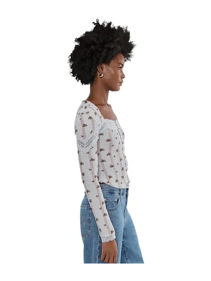 Кардиган с кружевом Let's Party Cardi-Print Free People — изображение 3 из 5, синий