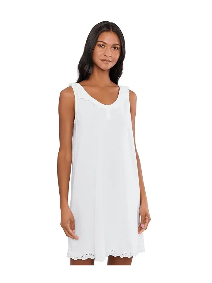 Платье-ночнушка с ажуром Eyelet Button Flutter Neck Gown Lauren Ralph Lauren — изображение 1 из 5, белый