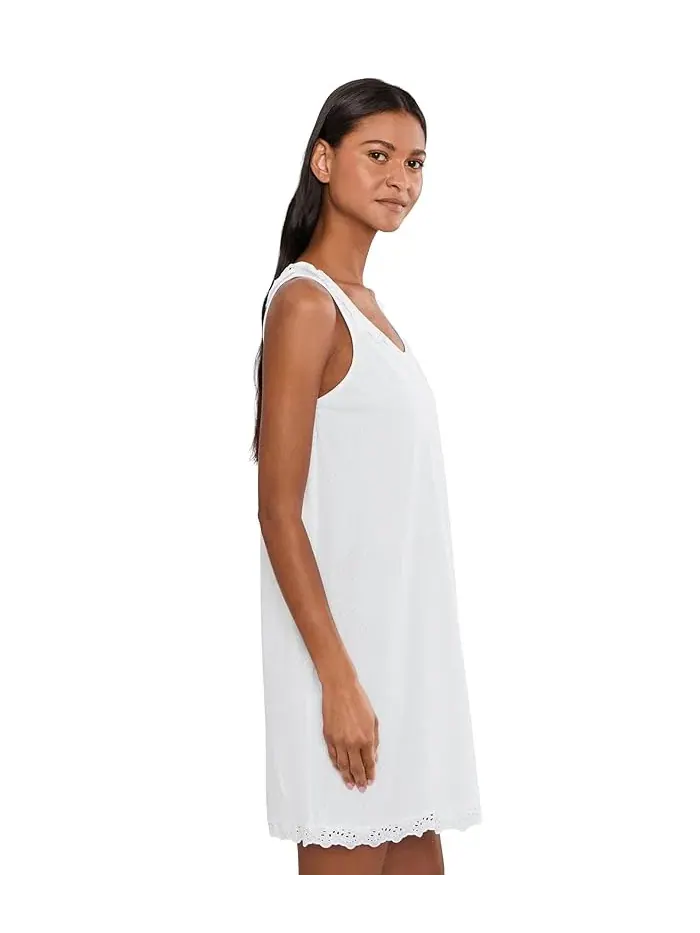 Платье-ночнушка с ажуром Eyelet Button Flutter Neck Gown Lauren Ralph Lauren — изображение 3 из 5, белый