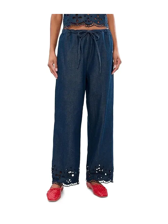 Штаны с вышивкой Denim Embroidered-Hem Pull-On Pants Madewell — изображение 1 из 5, черный