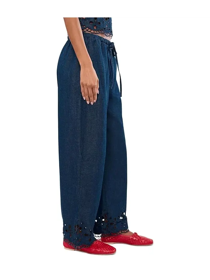 Штаны с вышивкой Denim Embroidered-Hem Pull-On Pants Madewell — изображение 3 из 5, черный