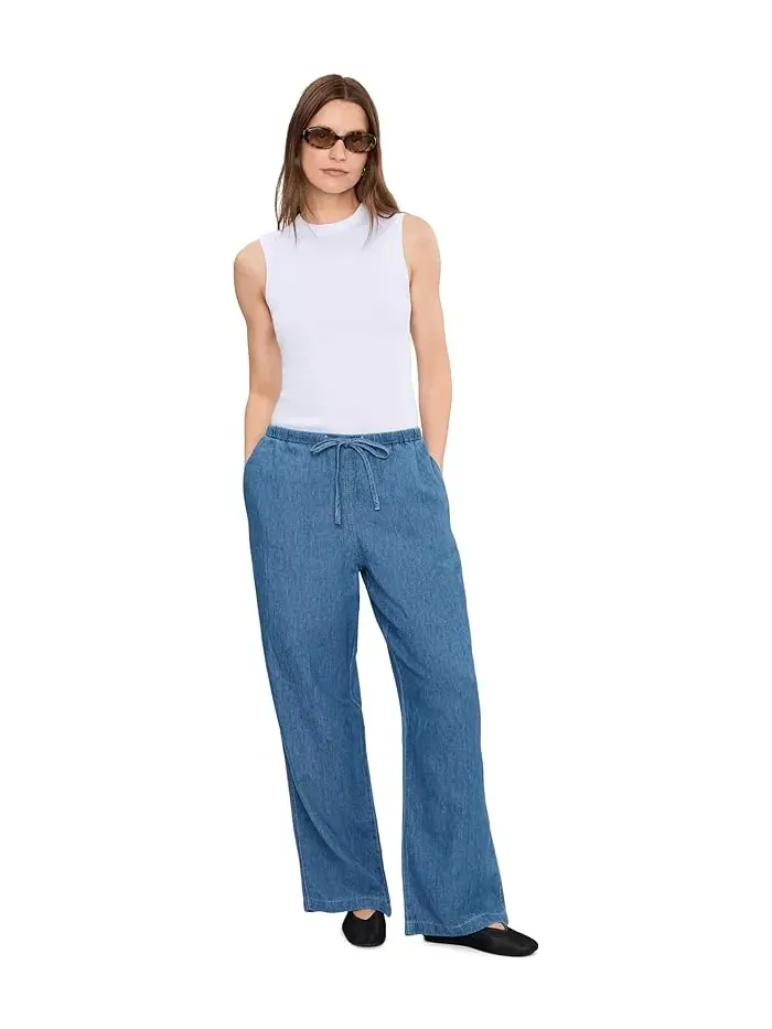 Брюки деним широкие штанины Denim Pull-On Pants Madewell — изображение 2 из 5, бежевый