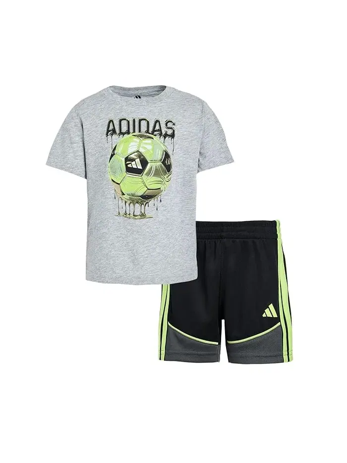 Детский спортивный комплект цветблок Heather Color-Block Shorts Set Adidas Kids — изображение 1 из 3, небесно-голубой