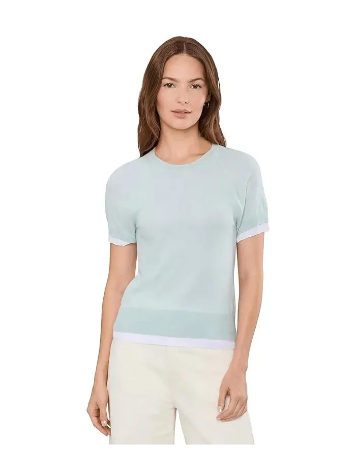 Джемпер Double Layer Raglan Short Sleeve Crew Vince — изображение 1 из 5, голубой/белый
