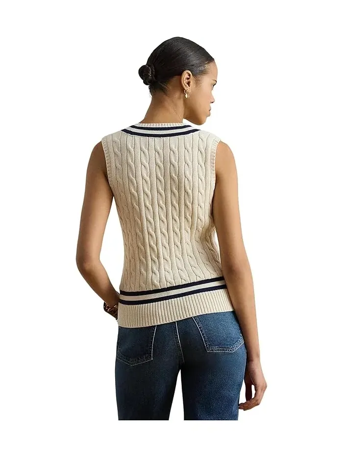 Жилет трикотажный Cable-Knit Cotton Cricket Sweater Vest Lauren Ralph Lauren — изображение 3 из 4, кремовый/темно-синий
