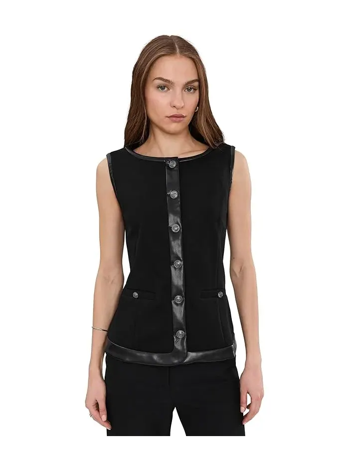 Жилет Liverpool Los Angeles Boatneck Vest With Faux Leather — изображение 1 из 5, черный