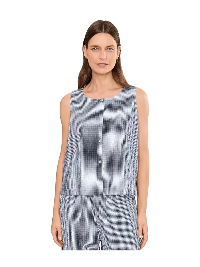 Жилет Organic Cotton Pucker Check Scoop Neck Eileen Fisher — изображение 1 из 5, голубой