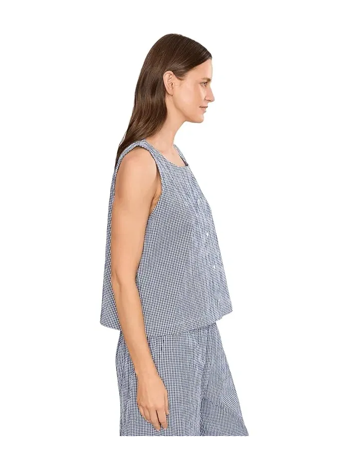 Жилет Organic Cotton Pucker Check Scoop Neck Eileen Fisher — изображение 3 из 5, голубой