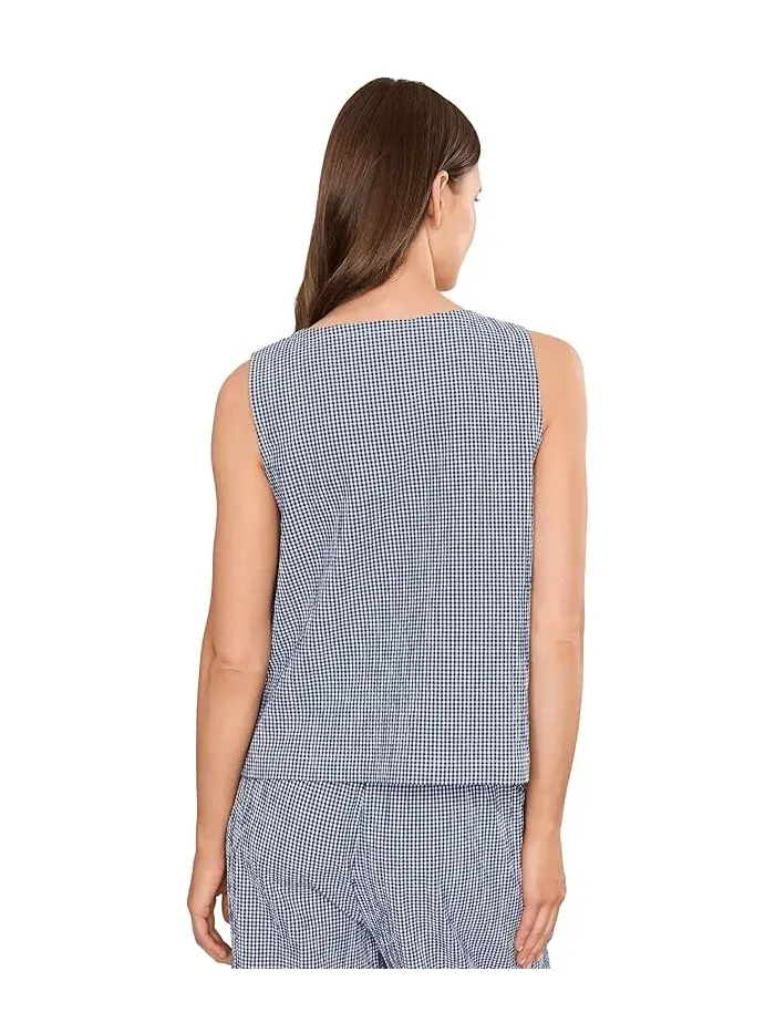 Жилет Organic Cotton Pucker Check Scoop Neck Eileen Fisher — изображение 4 из 5, голубой