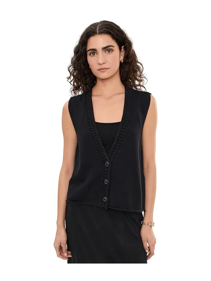 Жилет Peruvian Cotton Blend V-Neck Eileen Fisher — изображение 1 из 5, черный