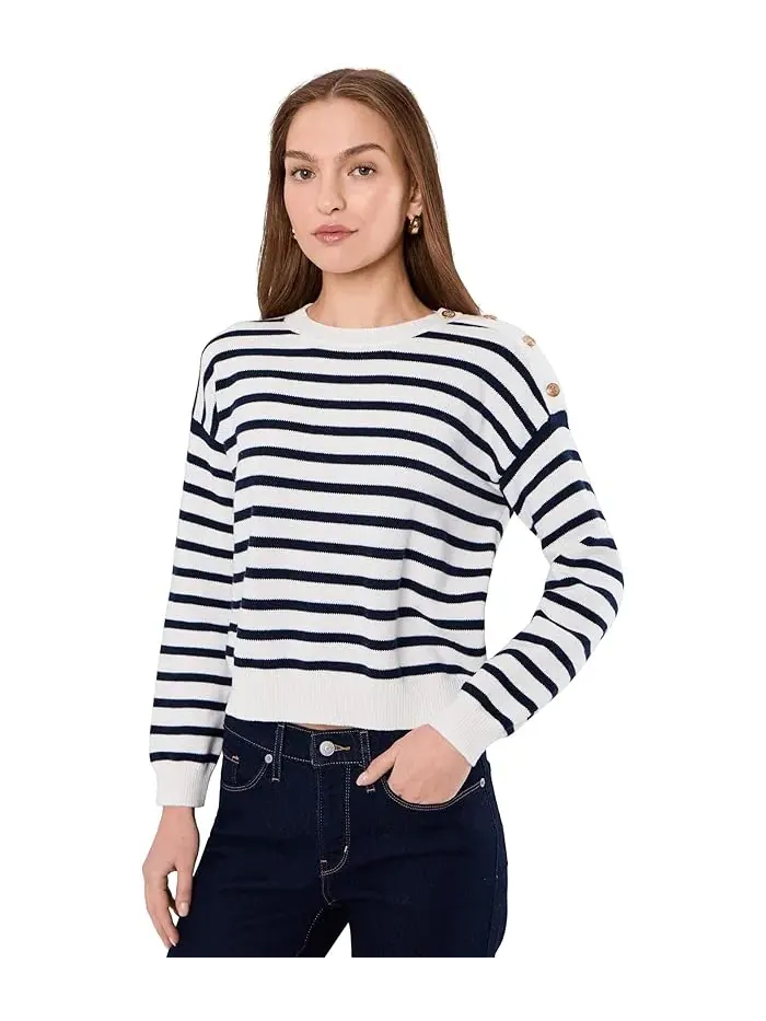 Свитер в полоску Long Sleeve Stripe Pullover Vince Camuto — изображение 1 из 5, белый