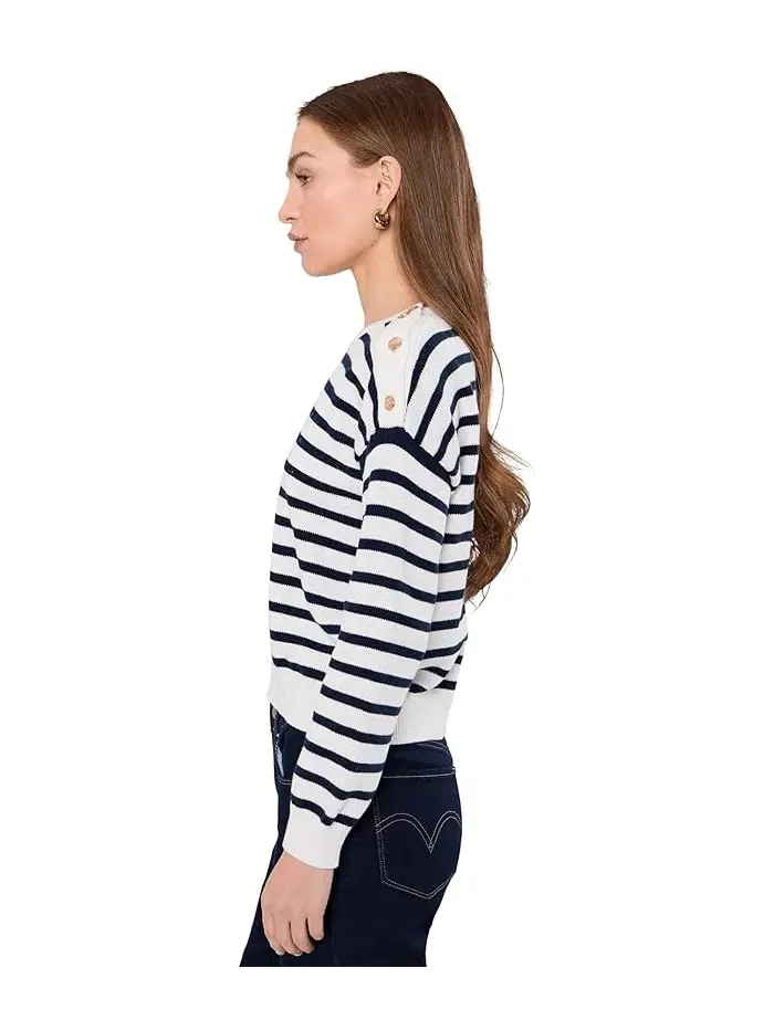 Свитер в полоску Long Sleeve Stripe Pullover Vince Camuto — изображение 3 из 5, белый