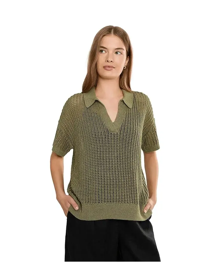 Свитер mesh с коротким рукавом Petite Linen-Blend Lauren Ralph Lauren — изображение 1 из 5, агава