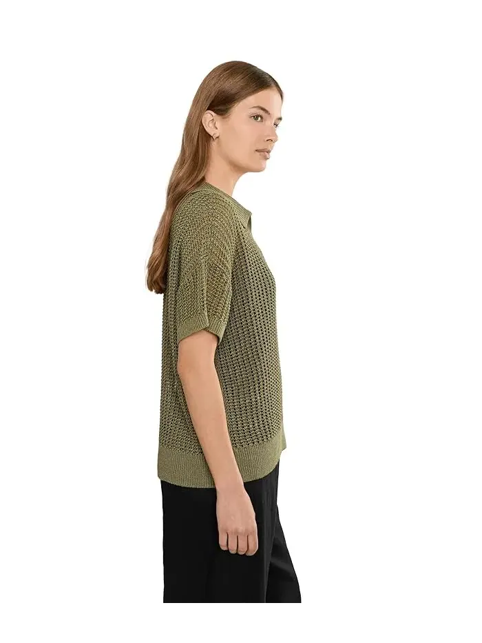 Свитер mesh с коротким рукавом Petite Linen-Blend Lauren Ralph Lauren — изображение 3 из 5, агава