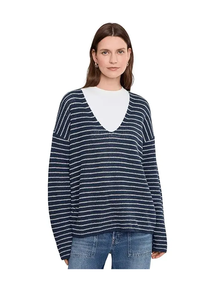 Свитер с V-образным вырезом Miramar Linen Deep V Faherty — изображение 1 из 5, черный