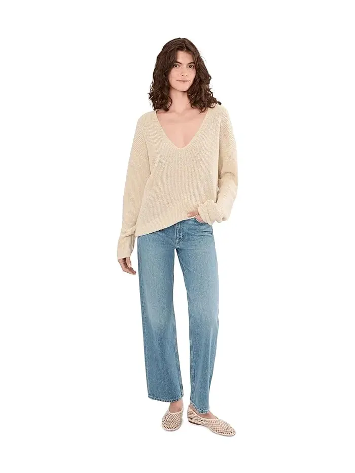 Свитер с V-образным вырезом Miramar Linen Deep V Faherty — изображение 2 из 5, черный