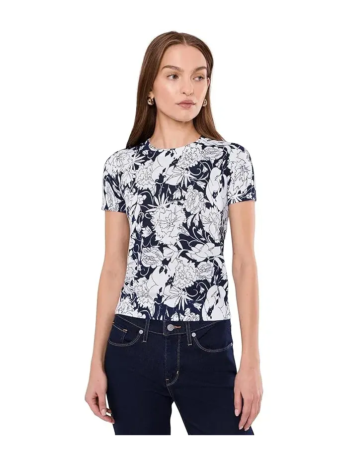 Свитер с цветочным принтом Floral Cotton-Blend Short Sleeve Sweater Lauren Ralph Lauren — изображение 1 из 5, белый