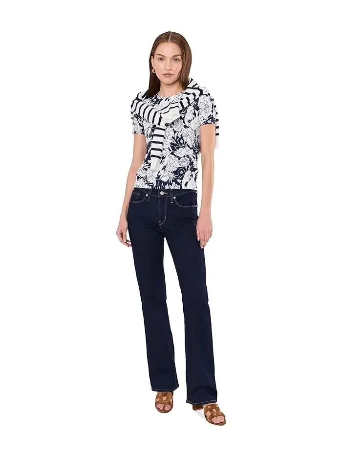 Свитер с цветочным принтом Floral Cotton-Blend Short Sleeve Sweater Lauren Ralph Lauren — изображение 2 из 5, белый