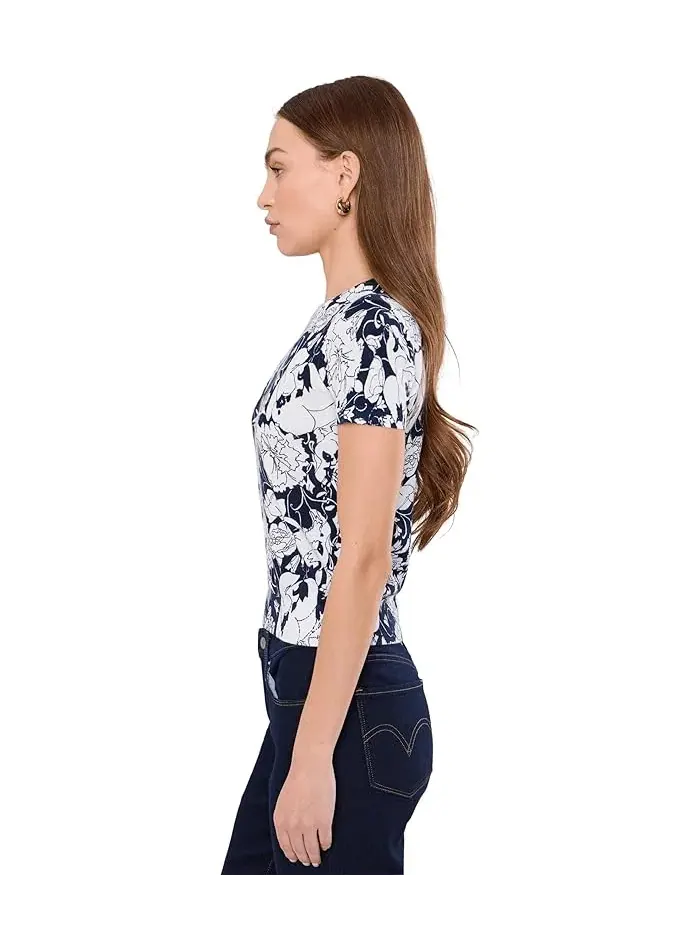 Свитер с цветочным принтом Floral Cotton-Blend Short Sleeve Sweater Lauren Ralph Lauren — изображение 3 из 5, белый