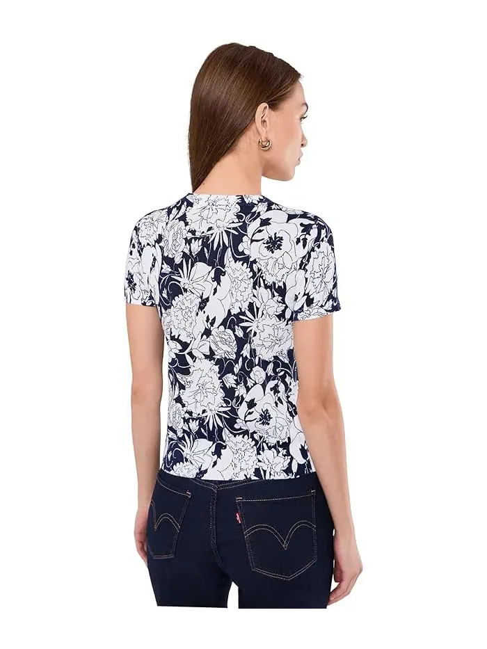 Свитер с цветочным принтом Floral Cotton-Blend Short Sleeve Sweater Lauren Ralph Lauren — изображение 4 из 5, белый