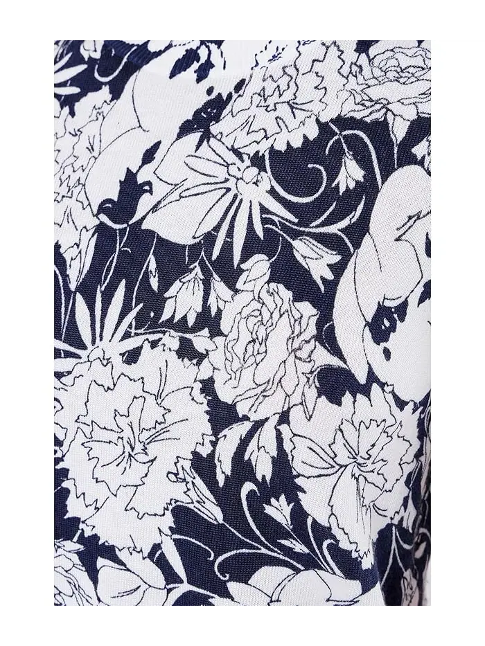 Свитер с цветочным принтом Floral Cotton-Blend Short Sleeve Sweater Lauren Ralph Lauren — изображение 5 из 5, белый